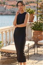Black Dusk Gathered Waist Midi Dress, Image 3 of 4