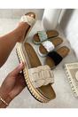 Beige iKrush Beige Erin Open Toe Embellished Strap Slide Platform Sandals, Image 7 of 8