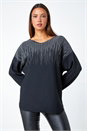 Black Sparkle Embellished V-Neck Knit Jumper, Image 2 of 5