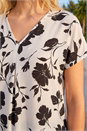 Black Mono Floral Print Pleat Front Top, Image 4 of 4