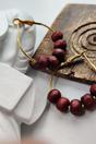 Red Sandalwood Beaded Huggie Hoop Earrings, Image 3 of 3