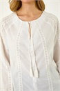 Ivory Lace Trim Tie V-Neck Top, Image 5 of 5