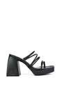 Black XY LONDON Black 'Colt' Strappy Square Toe High Block Heel Platform Mule Sandals, Image 1 of 5