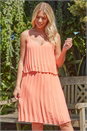 Coral Pleated Double Layer Summer Dress, Image 1 of 4