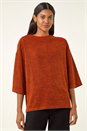 Rust Button Back Jersey Snit Top, Image 4 of 5