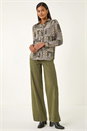 Grey Patchwork Print Stretch Top, Image 2 of 5