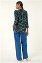 Teal Leaf Puff Print Stretch Top, Image 3 of 5