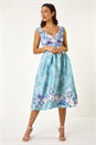 Sage Sweetheart Neck Floral Premium Stretch Midi Dress, Image 1 of 5