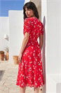 Red Floral Ruched Sleeve Dress, Image 3 of 4