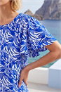 Blue Abstract Print Flared Sleeve Top, Image 4 of 4
