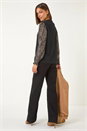Black 2 in 1 Print Mesh Sleeve Top, Image 3 of 5