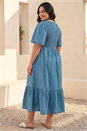 Blue Curve Denim Shirred Midi Dress, Image 3 of 4