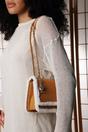 Tan Freesia Top Handle Satchel Borg Trim Tote Bag, Image 2 of 8