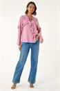 Lavender Chiffon Tie Neck Ruffle Tunic Top, Image 2 of 5