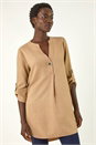 Camel  Horn Button Detail Longline Top, Image 4 of 5