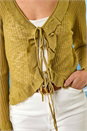 Olive Pointelle Frill Tie Front Top, Image 4 of 4