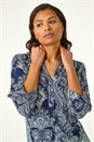 Navy Paisley Print Shoulder Pleat Shirt, Image 1 of 5