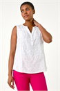 White Cotton Lace Floral Sleeveless Top, Image 2 of 5