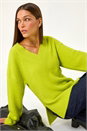 Lime V-Neck Fluffy Knit Jumper, Image 1 of 5