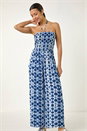 Navy  Abstract Shirred Bardot Jumpsuit, Image 4 of 5