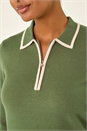KHAKI Contrast Zip Collared Knit Dress, Image 5 of 5
