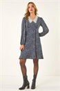 Navy  Dusk Lace Collar Spot Print Dress, Image 2 of 5