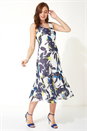 Navy Floral Bias Cut Midi Dress, Image 1 of 5