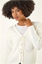 Ivory  Bow Front Buttoned Knit Cardigan, Image 4 of 5