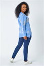 Blue Petite Metallic Star Print Longline Jumper, Image 3 of 5