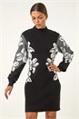 Black Floral Jacquard Knitted Dress, Image 2 of 5