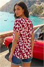 Red Abstract Print V-Neck Stretch Top, Image 3 of 4