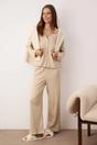 Stone WOVCOR Stone Crinkle Textured Revere Collar Long Sleeve Knit Wide Leg Pyjama Set, Image 1 of 3
