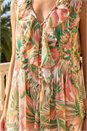 Orange Leaf Print Ruffle Front Buttoned Blouse, Image 4 of 4