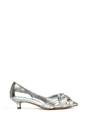 Silver XY LONDON Silver 'Freya' Pointed Toe Kitten Low Heel Classic Bridal Shoe Pumps, Image 1 of 6