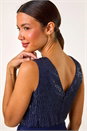 Navy  Sequin Bodice Betlted Chiffon Dress, Image 4 of 5