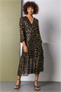 Gold Metallic Zig Zag Wrap Tiered Midi Dress, Image 3 of 5