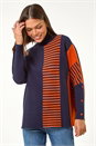Midnight Blue Stripe Colour Block Jumper, Image 4 of 5