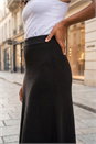 Black Plain Elastic Waist Knitted A Line Midi Skirt, Image 4 of 4