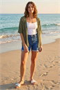 Khaki Petite Pointelle Knit Cardigan, Image 1 of 4