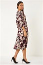Burgundy Floral Print Midi Wrap Dress, Image 3 of 5