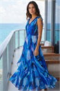 Blue Sleeveless Abstract Print Maxi Dress , Image 1 of 4