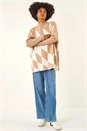 Natural Geometric Plaid Knit Poncho, Image 1 of 5