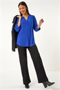 Royal Blue V-Neck Button Detail Stretch Shirt, Image 1 of 5