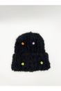 Black Beanie with Multicolour Buttons, Image 2 of 3