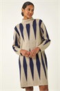 Navy  Abstract Knit Jumper Dress, Image 2 of 5