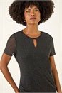 Black Embellished Keyhole Stretch Top, Image 4 of 5