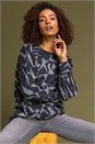 Dark Grey Abstract Animal Print Long Sleeve Top, Image 1 of 5