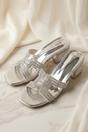 Silver Diamante Cut-Out Block Heel Sandals, Image 1 of 3