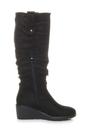 Black Mid Wedge Heel Slouch Knee High Calf Boots, Image 3 of 4