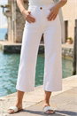 White Wide Leg Stretch Denim Cropped Culottes, Image 2 of 4
